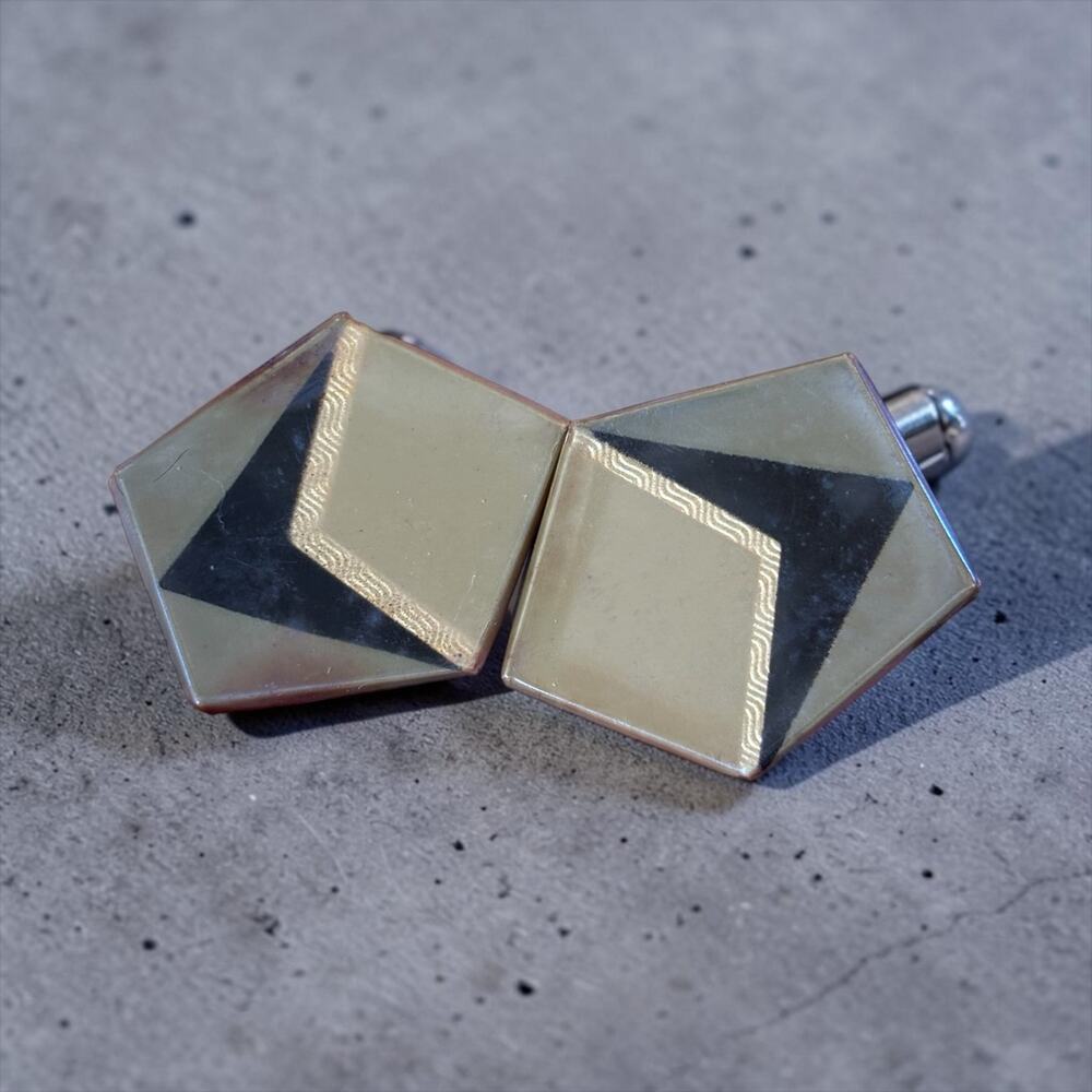 Art Deco Belt Buckle Made In Germany Geometric Cream Black Vintage
